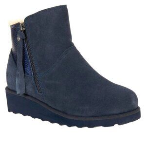 BearPaw Navy Suede Side Zip Ankle Boots